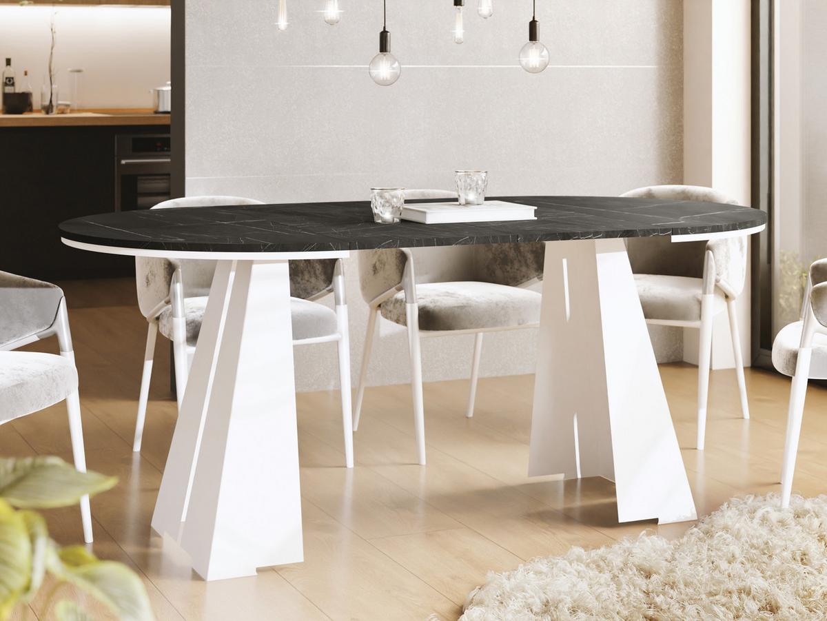 ESSTISCH Kova runder ausziehbarer, Marmor Schwarz 120-200/120/76 cm - Anthrazit/Weiß, Holzwerkstoff/Metall (120/196/76cm) - WFL GROUP
