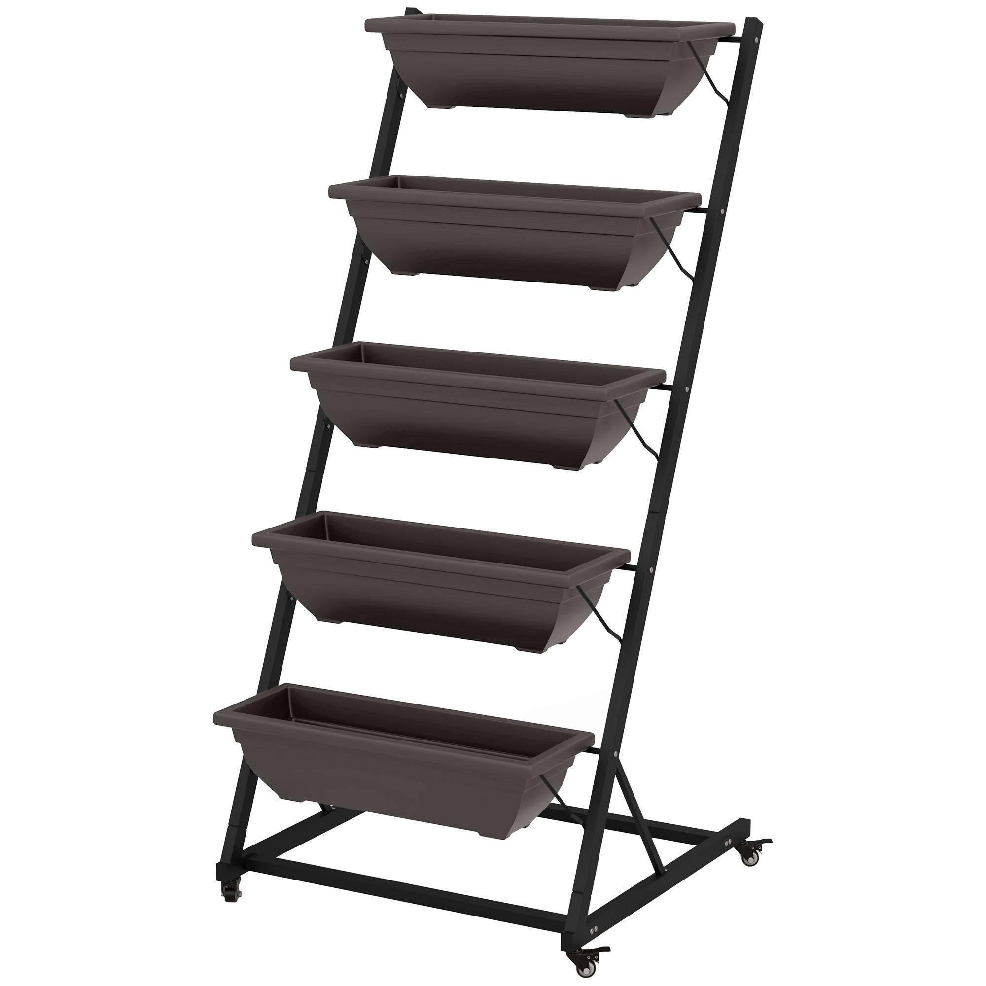 BLUMENTREPPE mit Rollen Braun 65/67/145 cm - Braun, Metall (67/145/65cm) - Outsunny