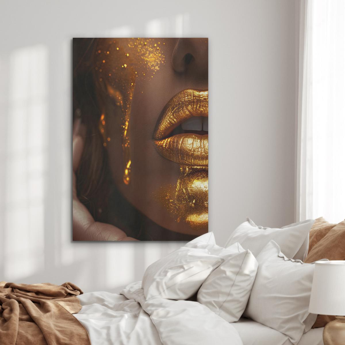 AKUSTIKBILD Frau - Gold - Luxus - Porträt Wanddeko 70x100 cm - Goldfarben, Kunststoff (70/100/0.9cm) - MuchoWow