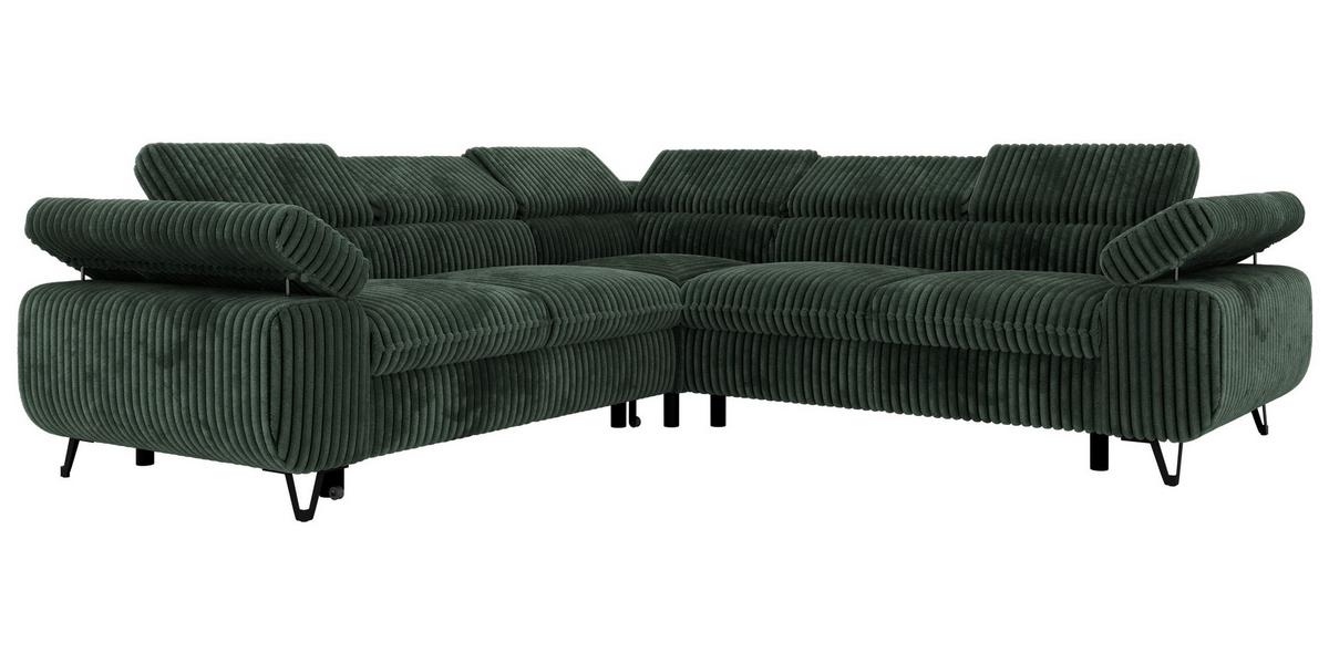ECKSOFA QUADRO L - Dunkelgrün Cord - Rechts Seite - Dunkelgrün/Schwarz, Textil/Metall (269/269cm) - MKS