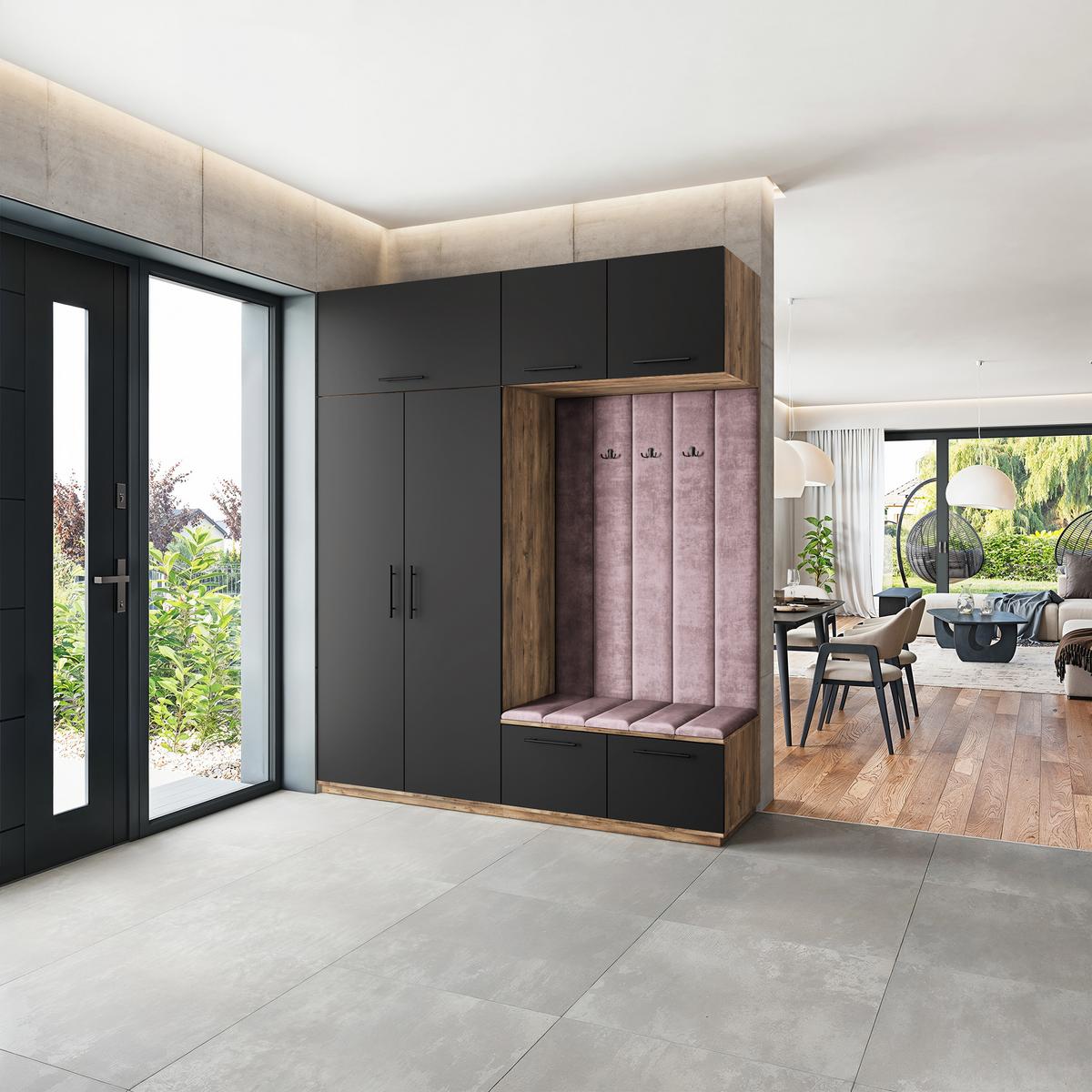 GARDEROBENSCHRANK REMA 200/240/60 cm Modern Garderobe-Set Eiche Lefkas - Eichefarben/Lila, Holzwerkstoff (200/240/60cm) - MASSENO