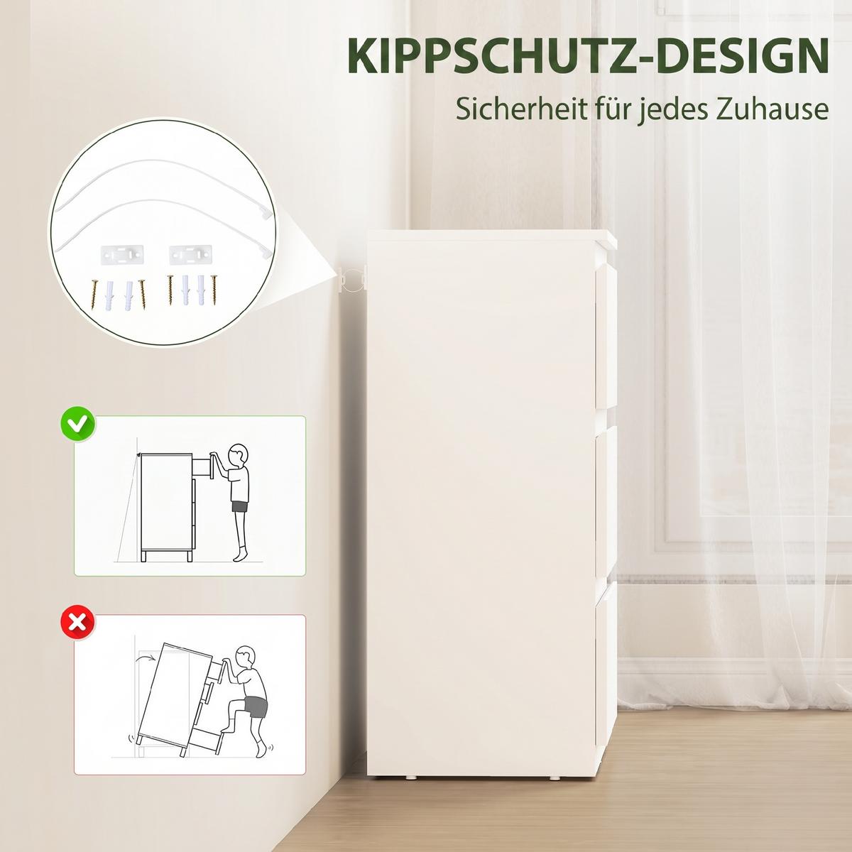 KOMMODE Spanplatte Weiß - Weiß, Holzwerkstoff/Kunststoff (34/75/55cm) - HOMCOM