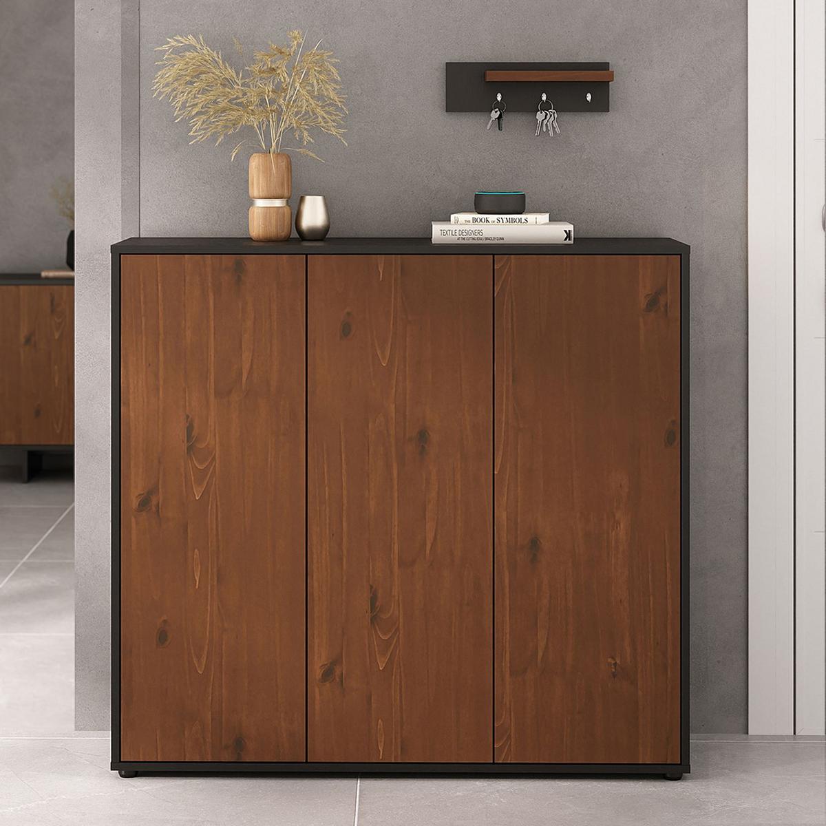 SCHUHSCHRANK MIRAN schwarz/Kastanie - Kastanienfarben/Schwarz, Holz (109/100/35cm) - IDIMEX
