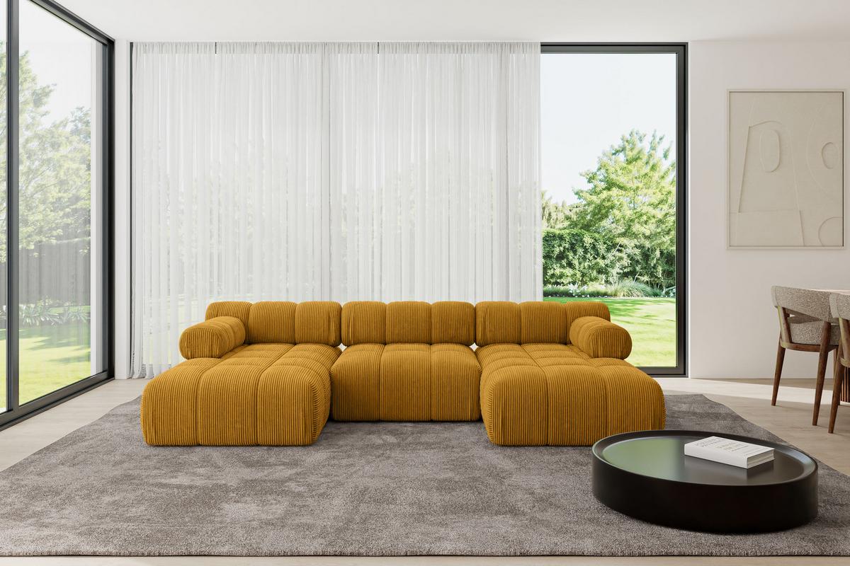 WOHNLANDSCHAFT modulares Sofa Tesso-U1 - 285x160x70 cm Senfgelb Cord - Currygelb, Holzwerkstoff/Textil (285/70/160cm) - ALTDECOR