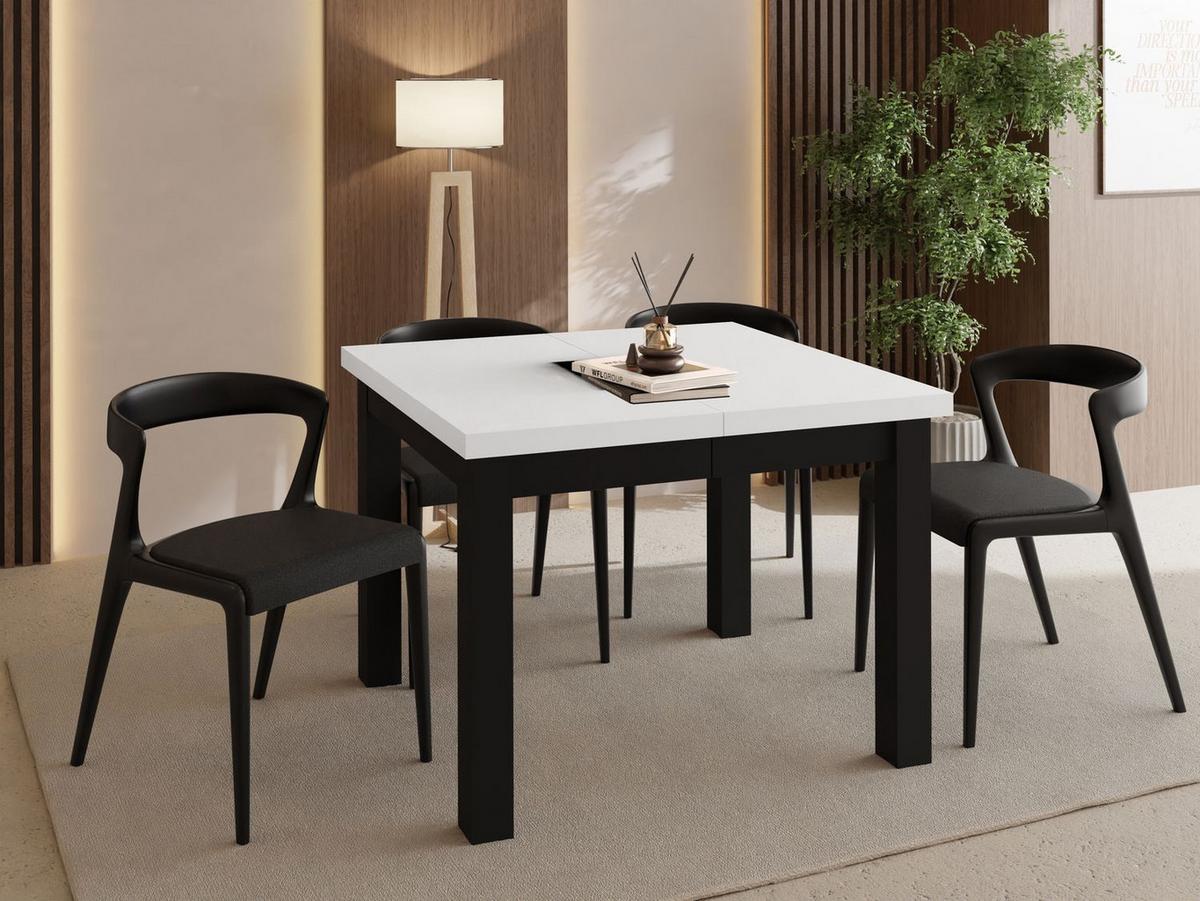 ESSTISCH Toren ausziehbar verlängerbar quadratisch, Weiß 80-280/80/76.5 cm - Schwarz/Weiß, Holz/Holzwerkstoff (80/280/76.5cm) - WFL GROUP
