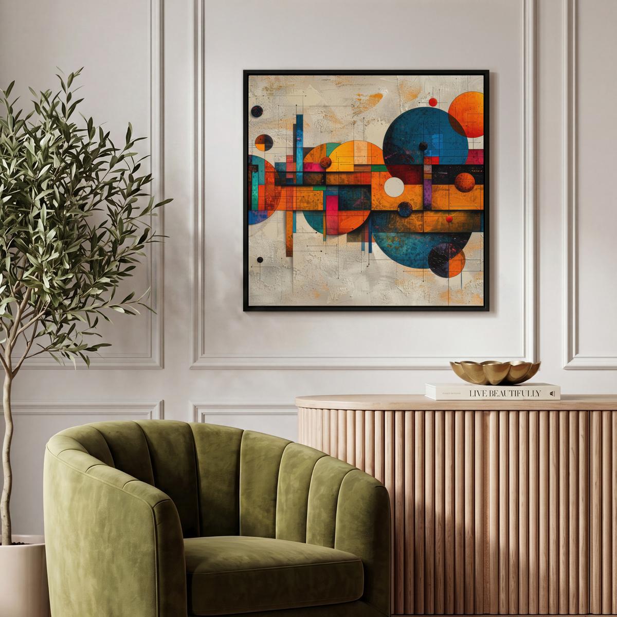 LEINWAND Bilder mit Rahmen - Vintage - Moderne Kunst - Orange - Geometrische Formen - 50x50 - Multicolor, Textil (50/50cm) - MuchoWow