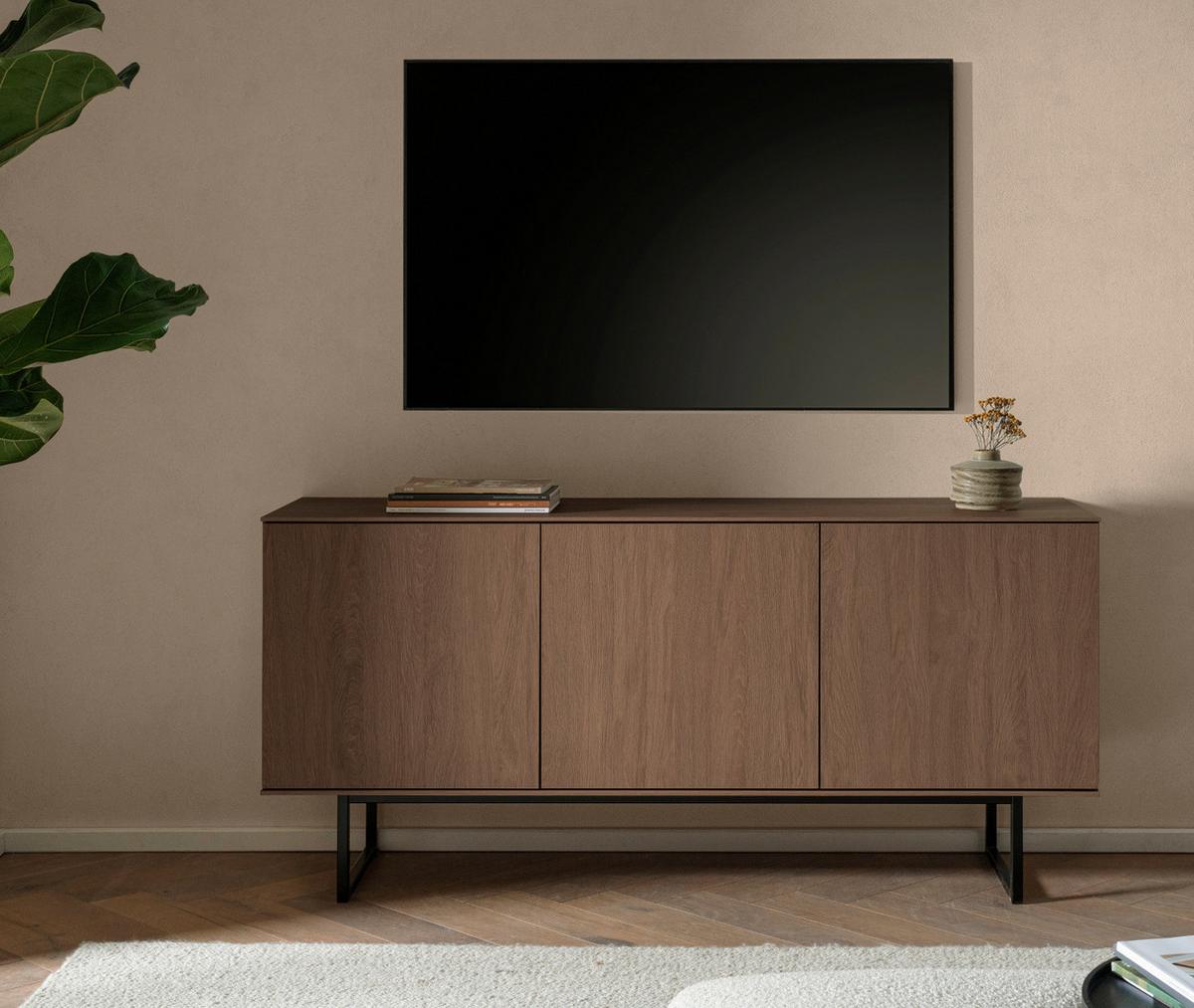TV-LOWBOARD Nussbaum 150 x 70 cm, TV Unterteil mit Push-to-Open und Komforthöhe - Nussbaumfarben/Schwarz, Holzwerkstoff/Metall (150/70/40cm) - Furn.Design