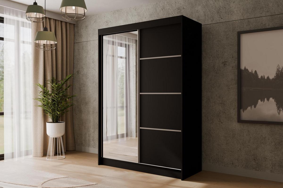 KLEIDERSCHRANK PAOKI - 120 cm - Schwarz - Schwarz, Holzwerkstoff (120/215/61cm) - ALTDECOR