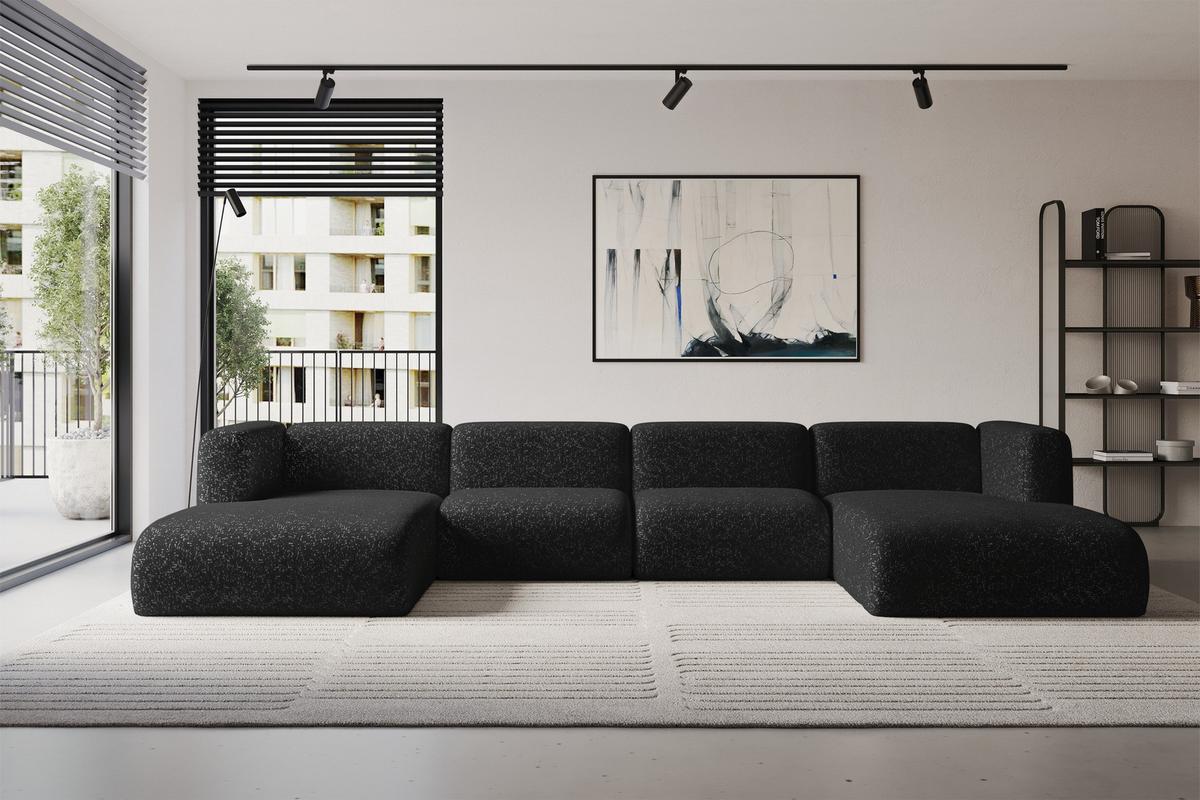 WOHNLANDSCHAFT MIRA-U2 408x179x70 Schwarz Velours - Schwarz, Holzwerkstoff/Kunststoff (408/70/179cm) - ALTDECOR