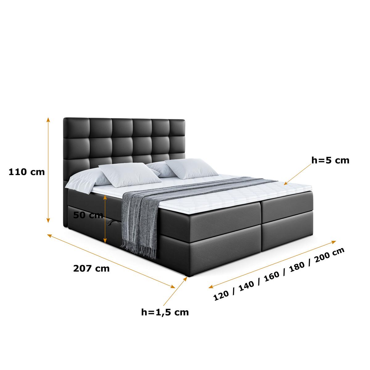BOXBETT mit H3-Matratze und Lattenrost - BRUGO - 140x200 Schwarz Hochglanz - Schwarz Hochglanz, Holzwerkstoff (140/200cm) - ALTDECOR
