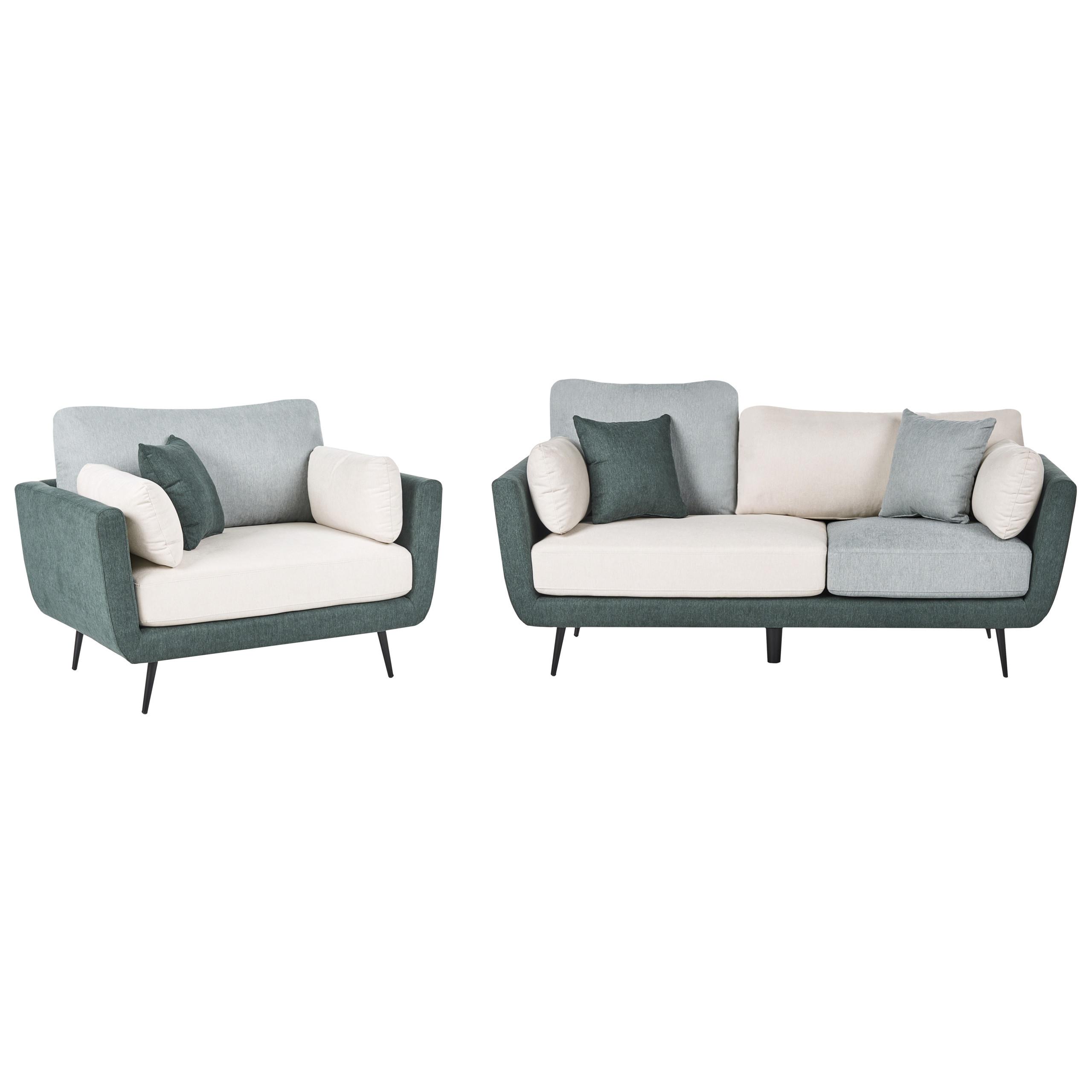 SOFA-SET 4-Sitzer Stoff Grün Bolga - Weiß/Grün, Textil (185/89/83cm) - Beliani