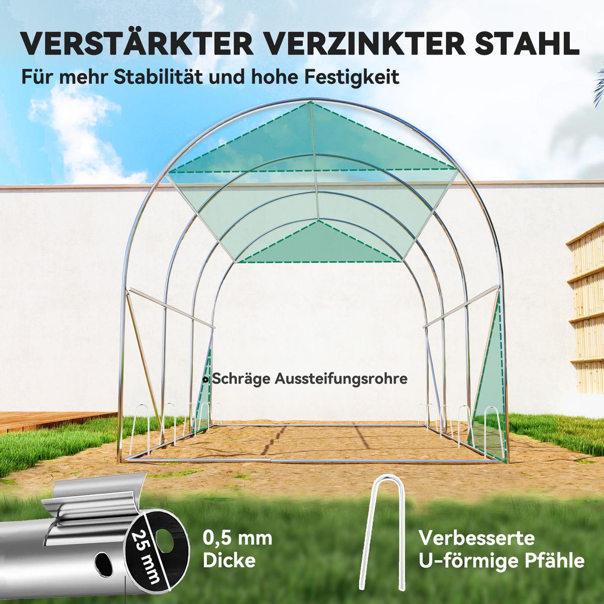 FOLIENTUNNEL, 300L x 200B x 198H cm - Grün, Kunststoff/Metall (200/198/300cm) - Outsunny