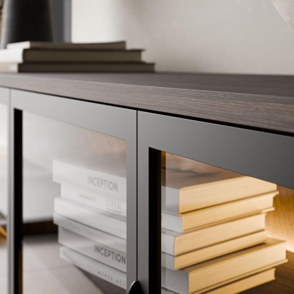 TV-ELEMENT LINEA LOFT mit LED-Beleuchtung Eiche + Schwarz - Eichefarben, Holzwerkstoff (181/62/39cm) - Lookway