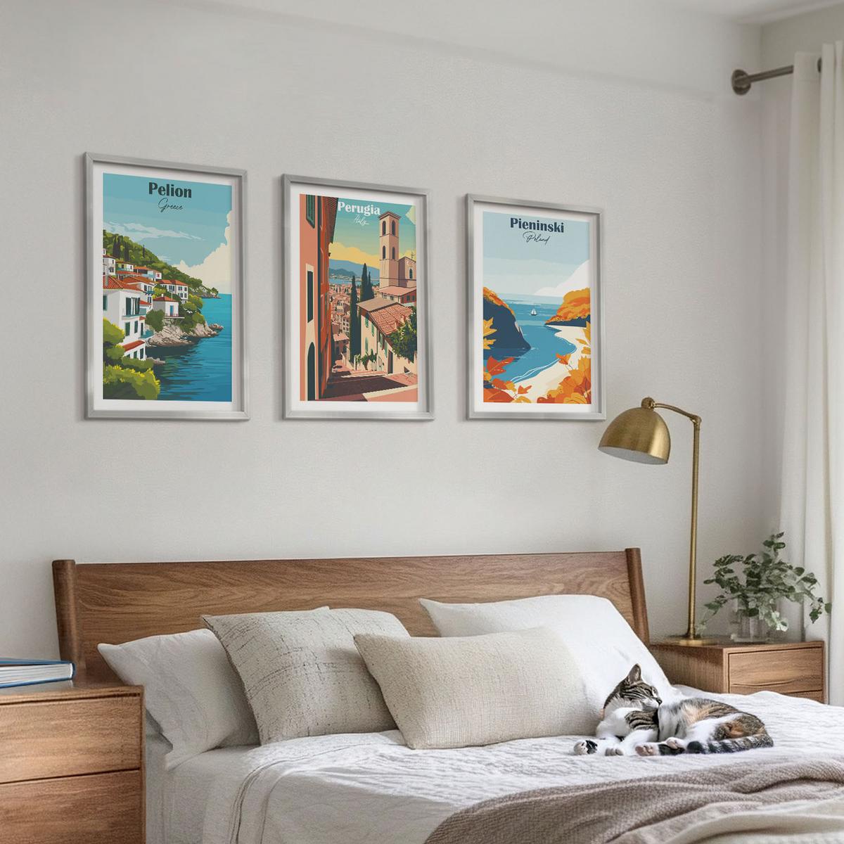 BILDER SET 3er Set - 40x60 cm Silberner Rahmen - Malerische Retro-Landschaften - Silberfarben, Kunststoff (40/60cm) - TULUP