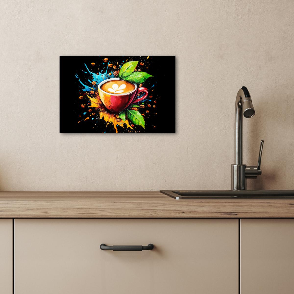LEINWANDBILD Kaffee - Graffiti - Trinken - Abstrakt Deko Schlafzimmer 30x20 cm - Mokka, Textil (30/20cm) - MuchoWow