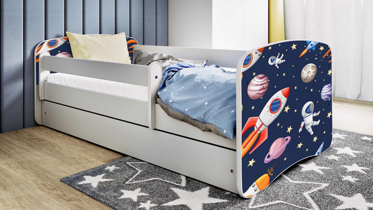 KINDERBETT Emily mit Schublade und Matratze, Weiß 80x160 cm - Dunkelblau, Holzwerkstoff (160/80cm) - WFL GROUP