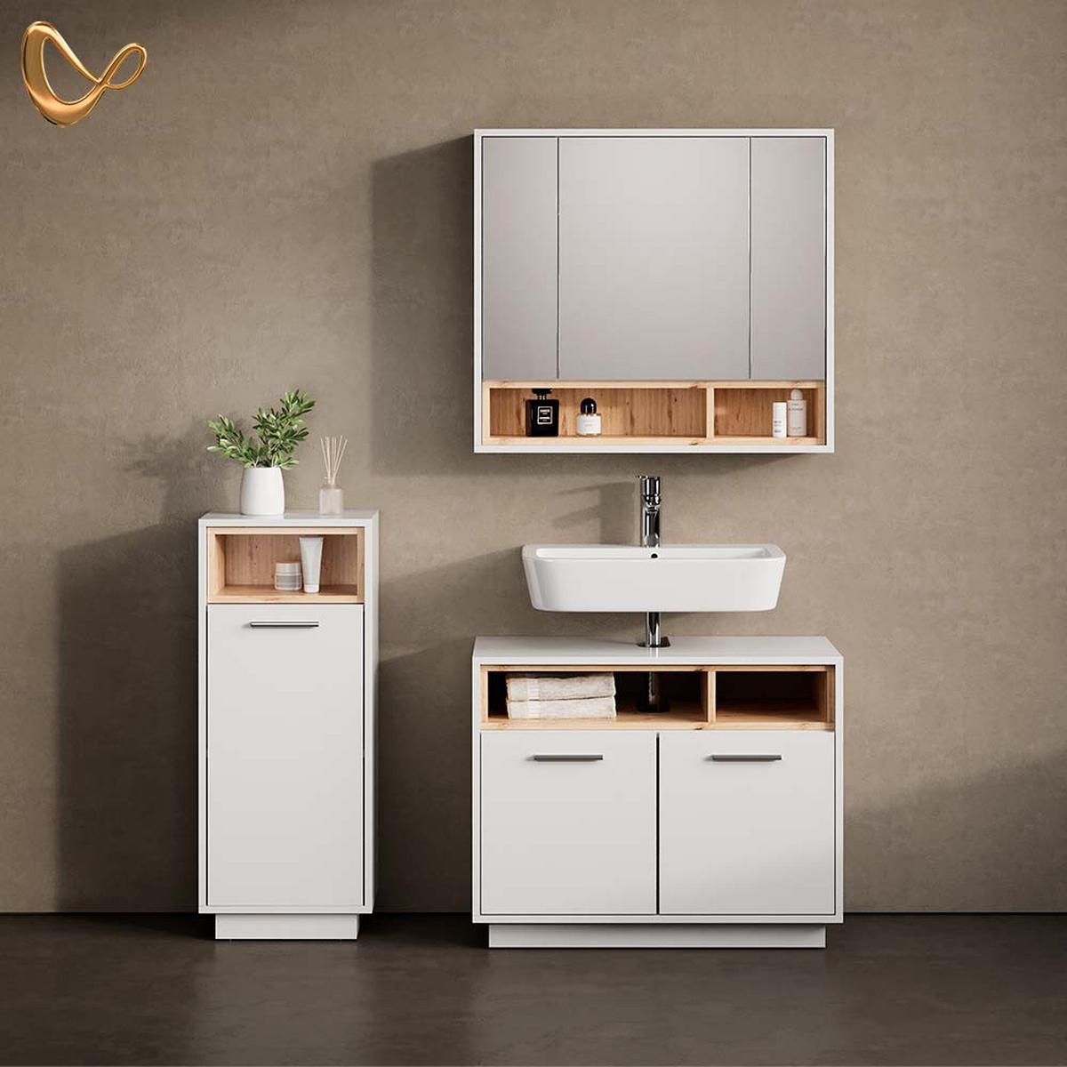 BADSPIEGELSCHRANK Temo Weiß 80 x 72 cm - Weiß, Holzwerkstoff (80/72/20cm) - Livinity®