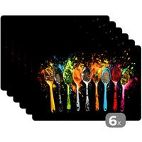 PLATZSETS 6er-Set Löffel - Gewürze - Modern - Graffiti - Farbe - Farbenfroh Telleruntersetzer 45x30 cm - Multicolor, Kunststoff (0.3/45/30cm) - MuchoWow