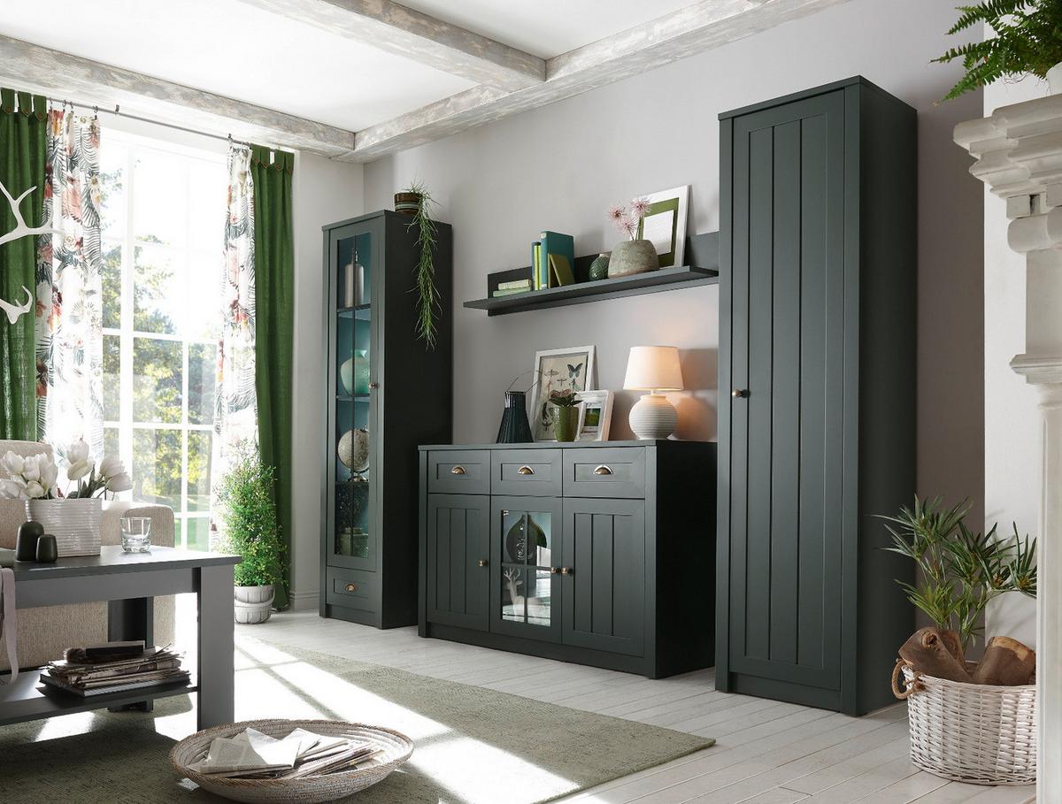 MEHRZWECKSCHRANK grün Landhaus 50 cm, Stauraumschrank mit 5 Fächern - Chromfarben/Schwarz, Holzwerkstoff/Kunststoff (50/197/43cm) - Furn.Design
