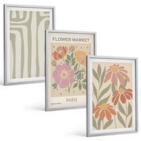 BILDER SET 3er Set - 40x60 cm Silberner Rahmen - Botanische Motive, Pariser Minimalismus - Silberfarben, Kunststoff (40/60cm) - TULUP