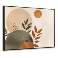 LEINWAND Bilder mit Rahmen - Formen - Rund - Blätter - Beige - 70x50 - Rostfarben, Textil (70/50cm) - MuchoWow