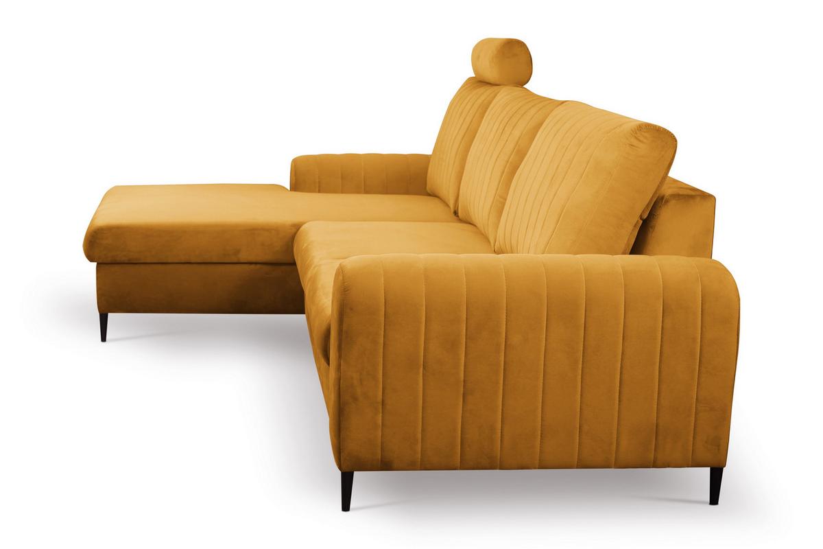 ECKSOFA VERONA L-S Gelb Velours-Stoff mit Schlaffunktion - Gelb, Holz (251/164cm) - MASSENO