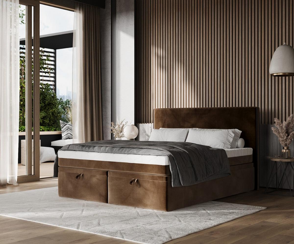 BOXBETT Zalla 160/200 cm Braun im Kronos Stoff - Schwarz/Braun, Holz/Holzwerkstoff (160/200cm) - AltaBeds