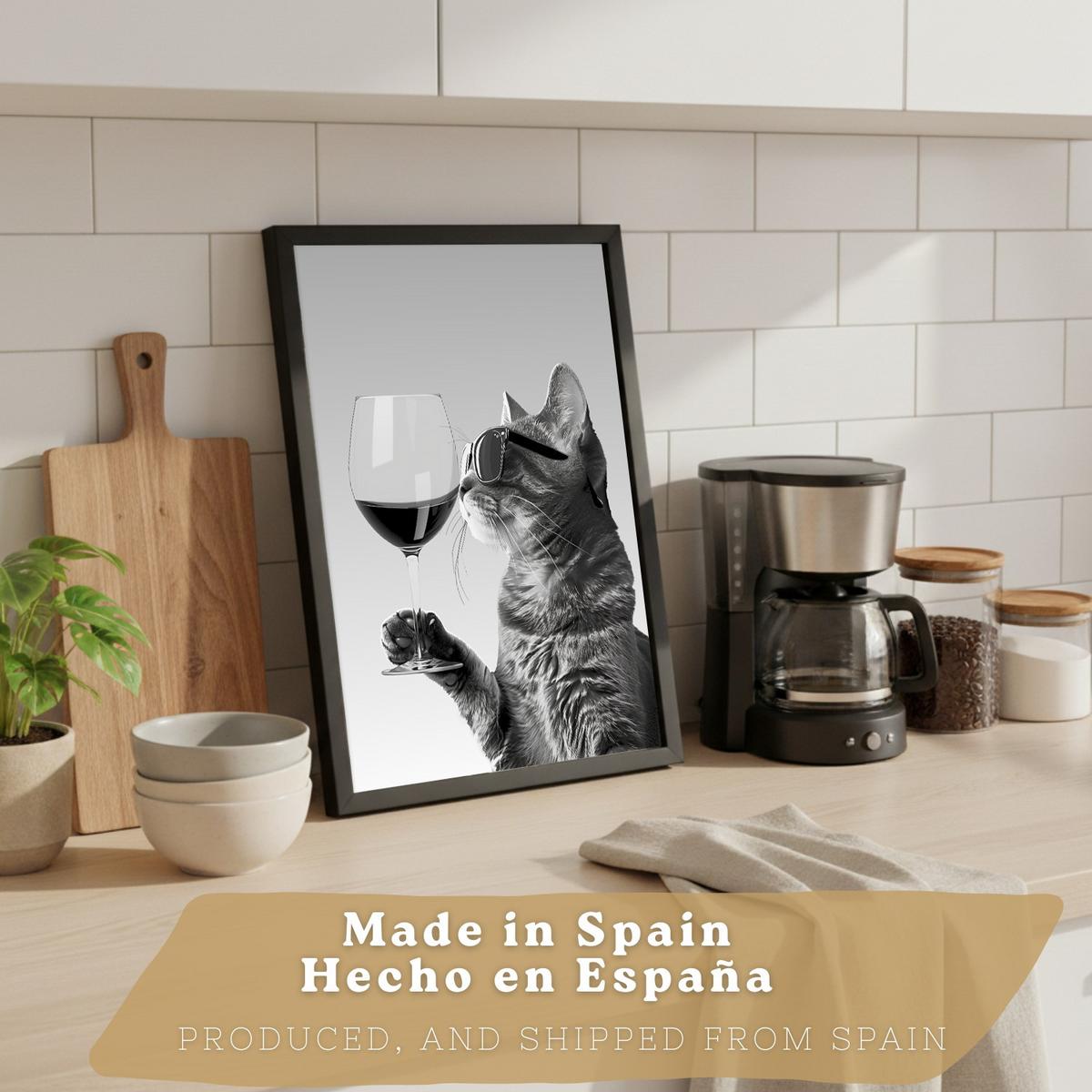POSTER 4er Set Lustige Tiere mit Brille Wandbilder Katze Dalmatiner Panda Koch Schwarz Weiß Küche Deko Schwarzer Rahmen A4 - Schwarz, Papier (29.7/1/21cm) - Nacnic