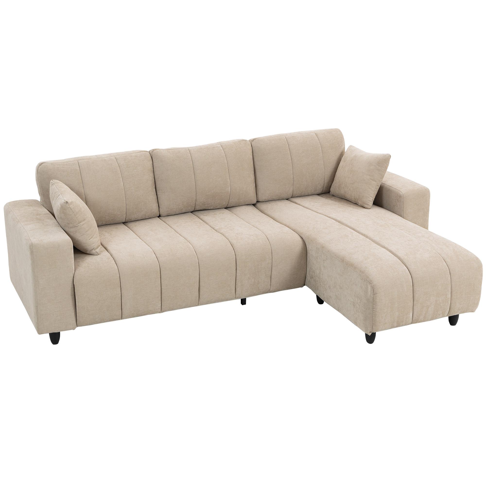 ECKSOFA Polyester Stahl Beige - Beige/Schwarz, Kunststoff/Textil (156/242cm) - HOMCOM