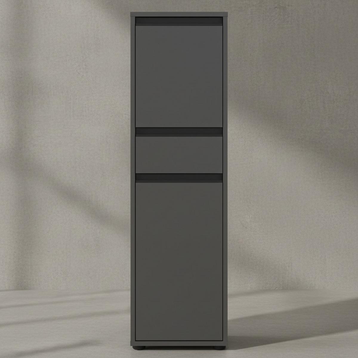 BADSCHRANK schmal HAMBURG Soft-Close, 33x121x34 cm | Graphit - Schwarz, Holzwerkstoff (33/121/34cm) - KADIMA DESIGN