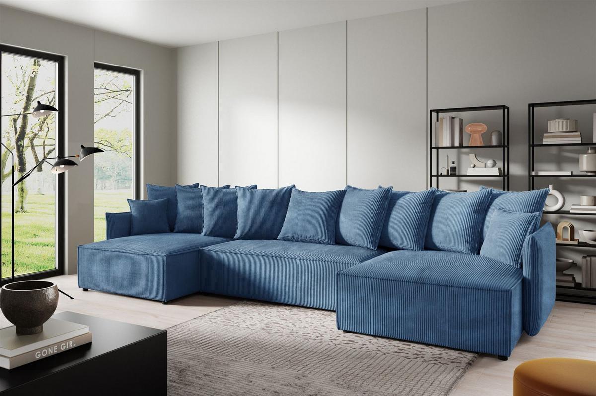 WOHNLANDSCHAFT Minea - Blau, Holzwerkstoff/Textil (362/70/153cm) - Fun Möbel