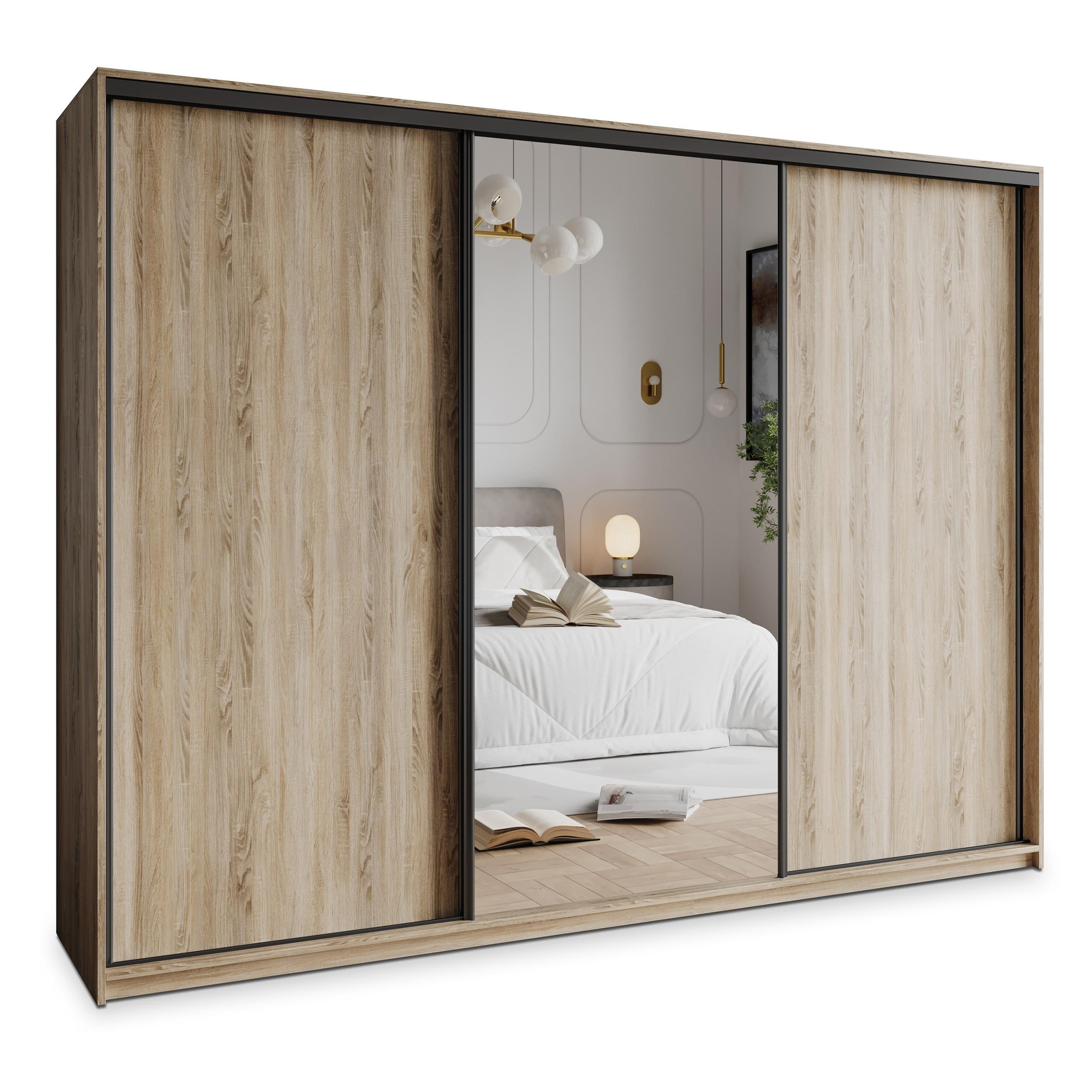 SCHWEBETÜRENSCHRANK TAVI 270/205/60 cm 3-türig mit Spiegel Sonoma Eiche - Sonoma Eiche, Holzwerkstoff (270/205/60cm) - MASSENO