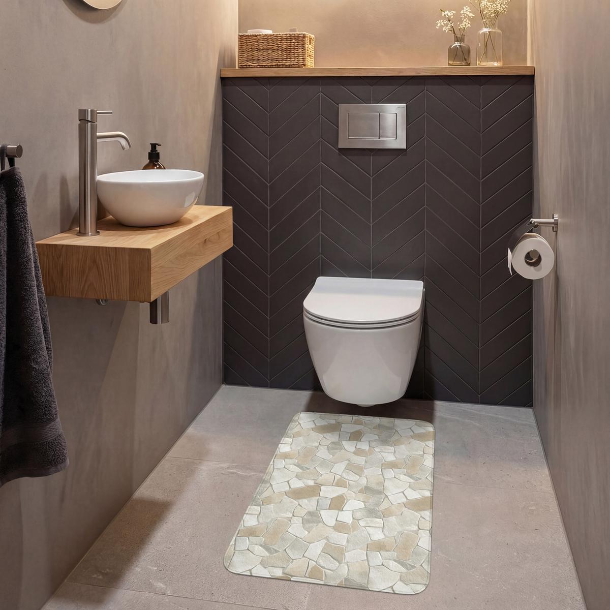 WC-VORLEGER Mosaik - Steine - Beige WC Teppich 50x80 cm - Beige, Textil (50/1cm) - OnlyWow