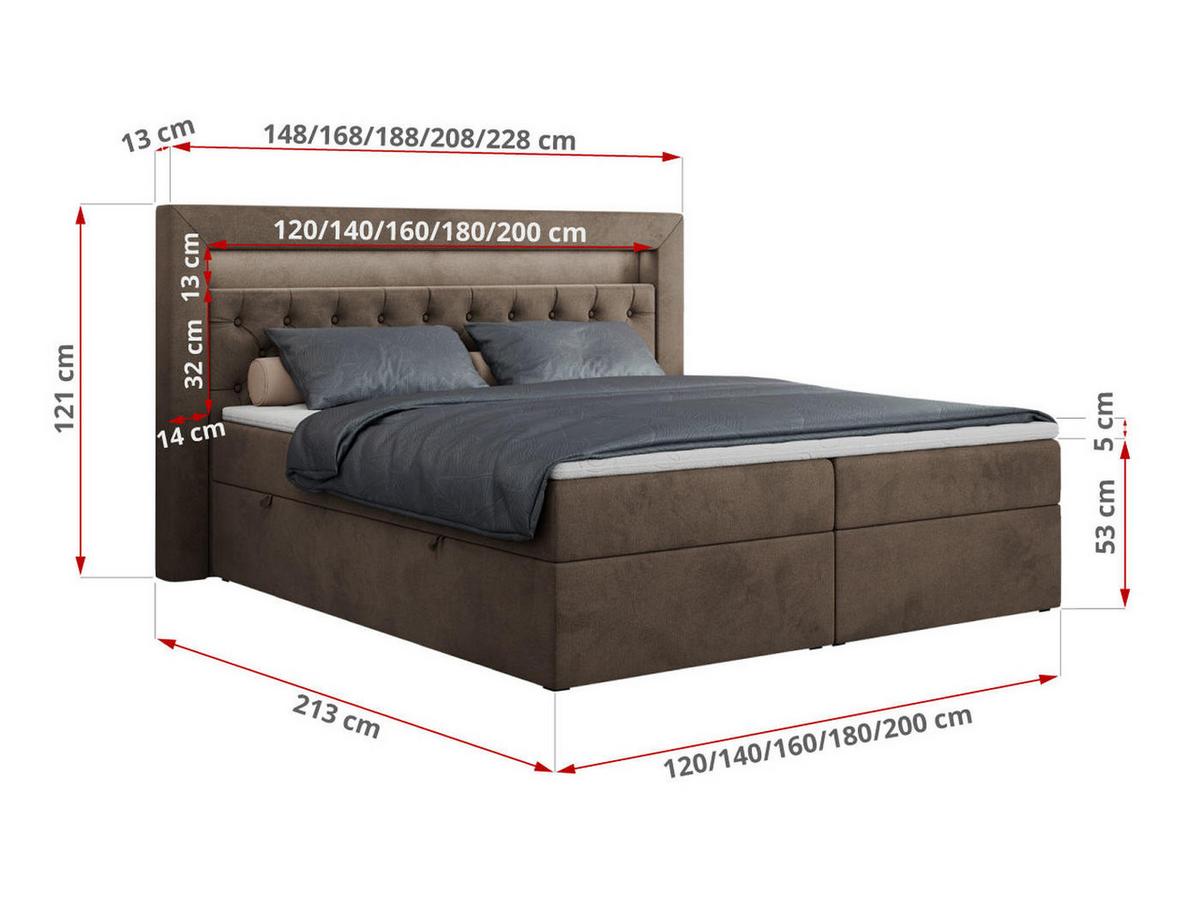 BOXBETT GOLD-6 LED 120/200 Braun Velvet - H4 - Braun, Holz/Textil (120/200cm) - MKS