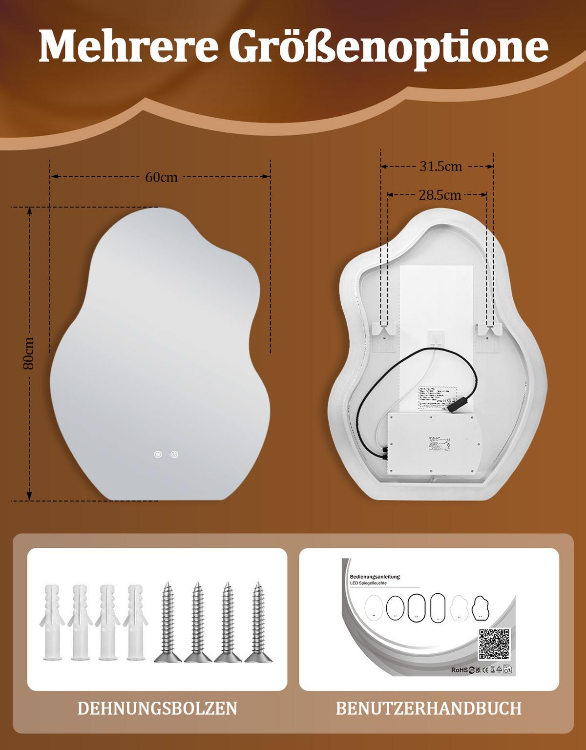 BADSPIEGEL mit Beleuchtung Jeryn 3.4/60/80 cm - Weiß, Glas (60/80/3.4cm) - ZMH