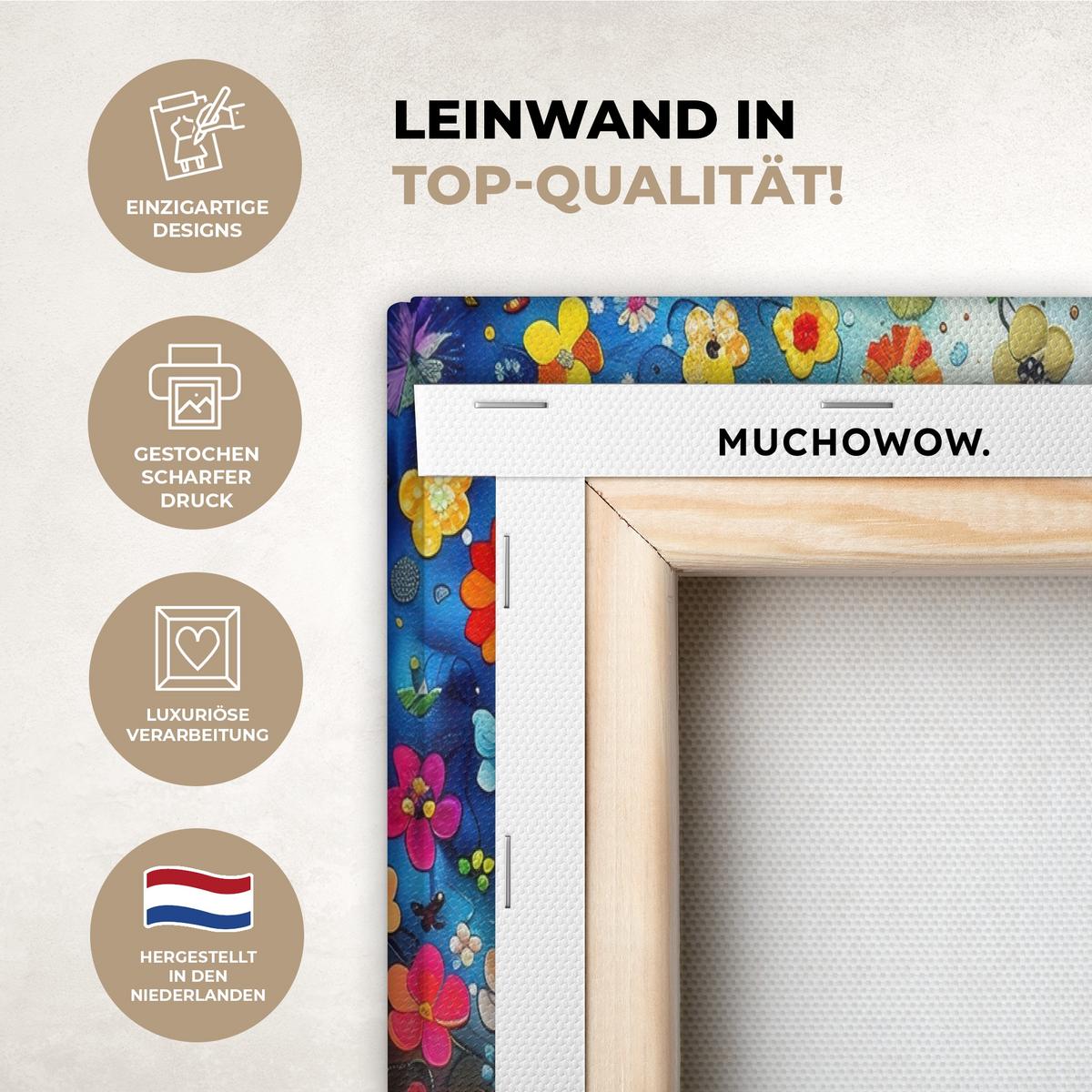 LEINWANDBILD 3er Set Bunt - Baum des Lebens - Blumen - Abstrakt 180x120 cm - Blau, Textil (180/120cm) - MuchoWow