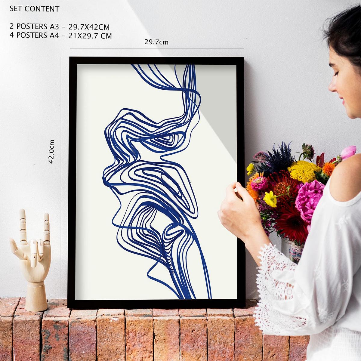 POSTER Set Mit 6 Verlockend Schrägen In Form Abstracts Ästhetische Dekorative Gemälde Für Ihr Wohnzimmer, Schlafzimmer, Zuhause A3 & A4 Weißer Rahmen - Weiß, Papier (29/3cm) - Nacnic