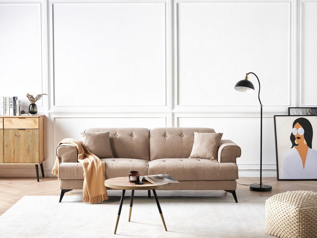 3-SITZER-SOFA Stoff Hellbraun Skive - Hellbraun, Textil (214/88/85cm) - Beliani