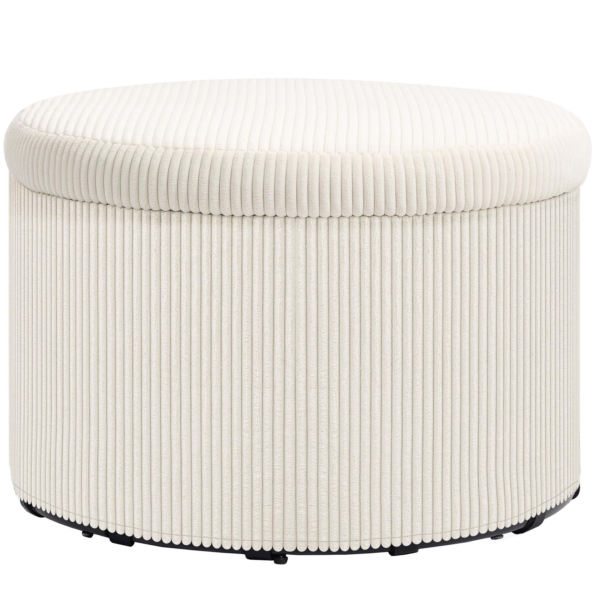 SITZHOCKER mit Stauraum Hocker mit Deckel, Runder Polsterhocker für Wohnzimmer - Beige, Holzwerkstoff (60/41/60cm) - HOMCOM