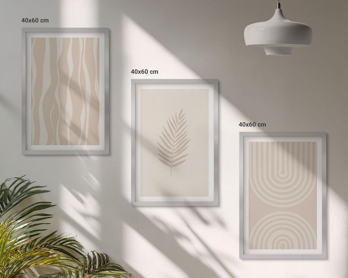 BILDER SET 3er Set - 40x60 cm Silberner Rahmen - Beige Pflanzenmuster - Silberfarben, Kunststoff (40/60cm) - TULUP