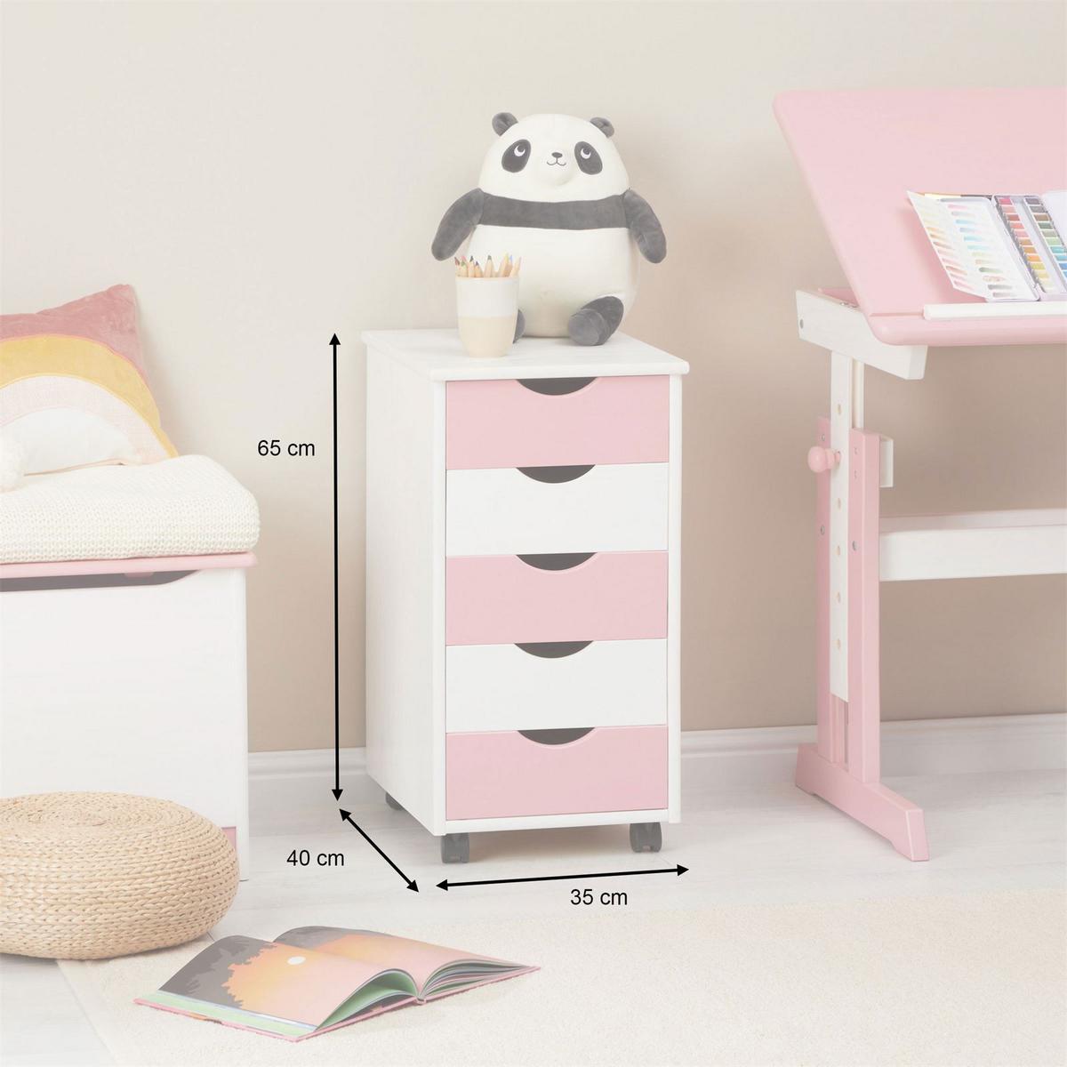 ROLLCONTAINER LAGOS weiß/rosa - Weiß/Rosa, Holz (35/65/40cm) - IDIMEX