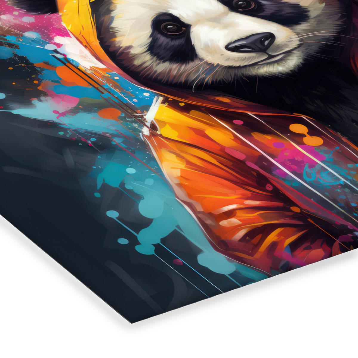 POSTER MIT RAHMEN Panda - Jacke - Graffiti - Orange 80x60 cm - Orange, Papier (80/60cm) - MuchoWow