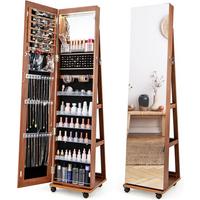SCHMUCKSCHRANK mit Rollen Braun - Braun, Glas (40/163/38cm) - COSTWAY