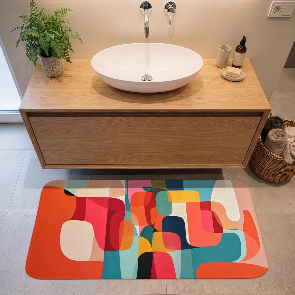 BADEMATTE Formen - Bunt - Abstrakt - Flugzeuge 120x60 cm - Multicolor, Textil (120/60cm) - OnlyWow