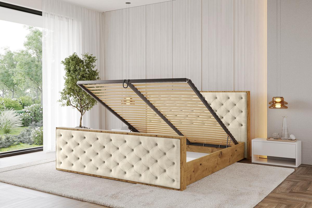 POLSTERBETT mit Bettkasten, Fußteil und Lattenrost, Boxbett mit Matratze H3/H4 - ENZO3-Z 180x200 Beige - Ecru, Holzwerkstoff/Textil (180/200cm) - ALTDECOR