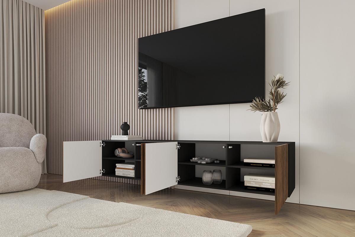 LOWBOARD NOA-2-W 2x100x40x40 cm - Schwarz / Katania - Eiche Wotan, Holzwerkstoff (200/40/40cm) - ALTDECOR