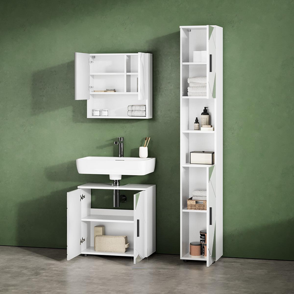 WASCHBECKENUNTERSCHRANK Ronco Weiß Hochglanz mit Einsätzen 60 x 59 cm - Weiß Hochglanz/Grau, Holzwerkstoff (60/59/30cm) - Livinity®