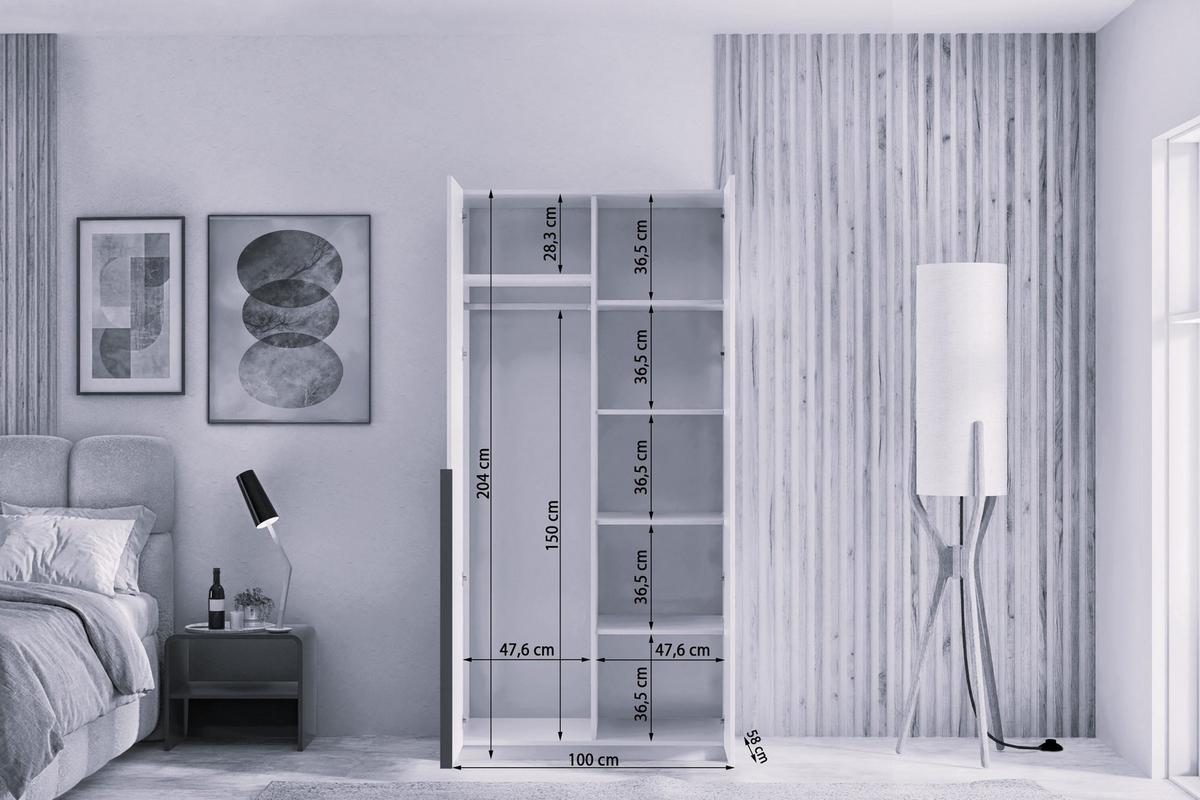 DREHTÜRENSCHRANK AMARA 100/204/58cm 2-türig Weiß - Weiß, Holzwerkstoff (100/204/58cm) - MASSENO