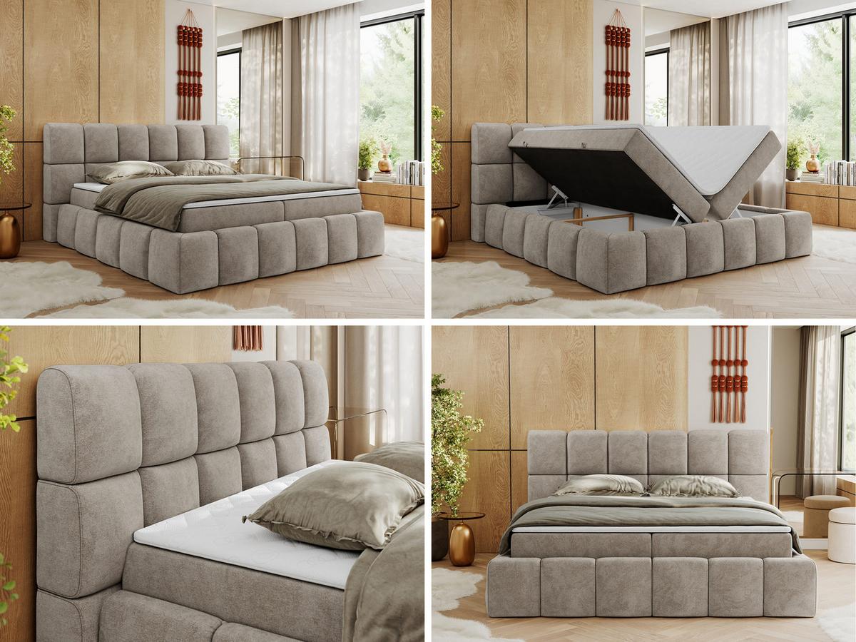 BOXBETT NIRA 180/200 - Beige Strukture - H3 - Beige, Holz/Textil (180/200cm) - MKS