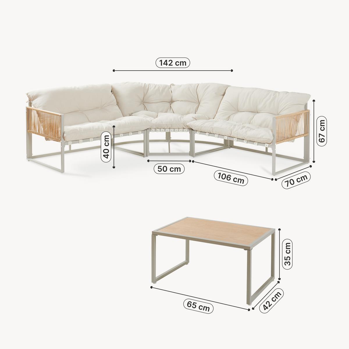 GARTENMÖBEL-SET 4 TLG. Karg - Eichefarben/Beige, Kunststoff/Metall - casa.pro